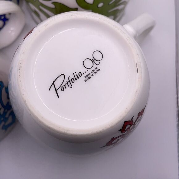 Portfolio OtO Bundle of 4 Bone China Multicolored Coffee Mugs w/Eclectic Designs - Picture 15 of 16